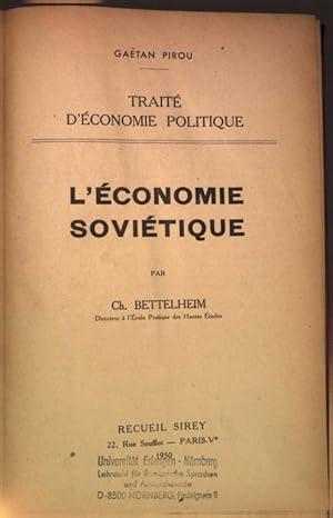 Imagen del vendedor de Traite d economie politique. L economie sovietique. a la venta por Antiquariat Bookfarm