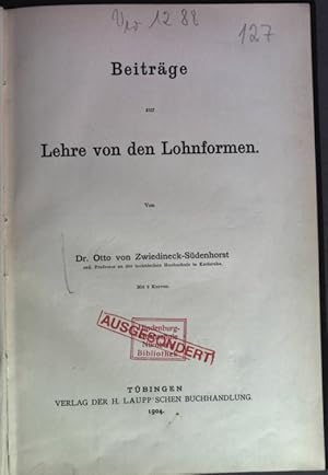 Image du vendeur pour Beitrge zur Lehre von den Lohnformen. mis en vente par Antiquariat Bookfarm