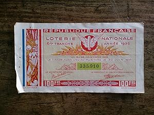 Image du vendeur pour BILLET DE LOTERIE NATIONALE 1935 sixime tranche (1000000 billets) mis en vente par KEMOLA