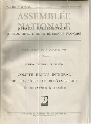 Assemblée Nationale débats parlementaires - Journal officiel de la République Française - session...