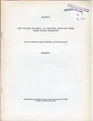 Immagine del venditore per THE NATURE OF SMALL H II REGIONS DEDUCED FROM THEIR RADIO EMISSIONS. venduto da Antiquariat am Flughafen