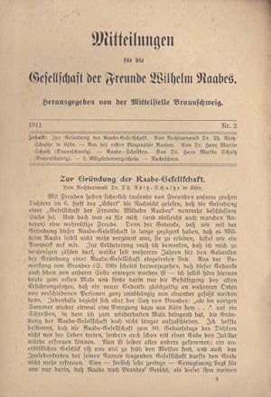 Bild des Verkufers fr Mitteilungen fr die Gesellschaft der Freunde Wilhelm Raabes, 1911 Nr. 1 zum Verkauf von Versandantiquariat Karin Dykes