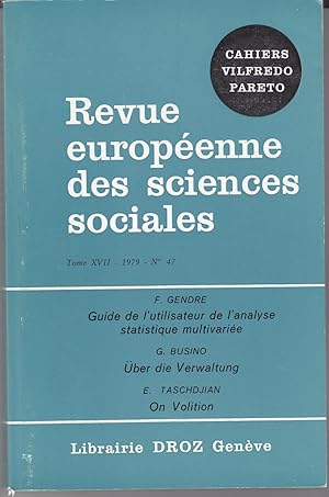 Revue européenne des sciences sociales tome XVII no 47. F.Gendre Guide de l'utilisateur de l'anal...