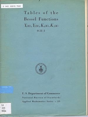 Immagine del venditore per Tables of the Bessel Functions: Y0(X), Y1(X), K0(X), K1(X) venduto da SUNSET BOOKS