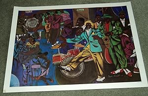 "SPEAK EASY". A BRIGHT COLOR PRINT ILLUSTRATING AN AFRICAN-AMERICAN PROHIBITION ERA JAZZ CLUB SCE...