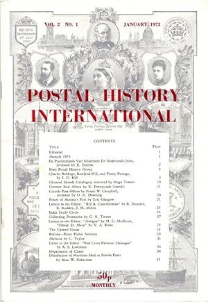 Immagine del venditore per Postal History International, Volume 2, No. 1 - January 1973 venduto da Florida Mountain Book Co.