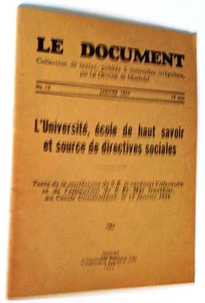 L'université, école de haut savoir et sources de directives sociales