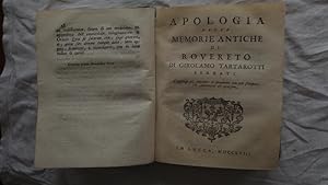 Bild des Verkufers fr Lettera Del Cavaliere Lorenzo Guazzesi Aretino Scritta al Padre Bernardino Vestrini Chierico Regolare Delle Scuole Pie / Apologia Delle Memorie Antiche Di Rovereto Di Girolamo Tartarotti Serbati c. Appendice Di Documenti ( Bound in One Book ) zum Verkauf von Malota