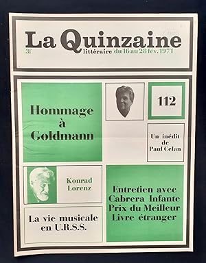 Immagine del venditore per La Quinzaine littraire - du 16 au 28 fvrier 1971 - N 112 - venduto da Le Livre  Venir