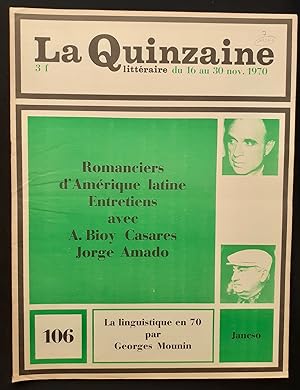 Imagen del vendedor de La Quinzaine littraire - du 16 au 30 novembre 1970 - N 106 - a la venta por Le Livre  Venir