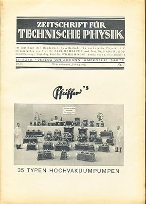 Imagen del vendedor de Zeitschrift fr Technische Physik. 14. Jg. 1933, Nr. 7. Im Auftrage der Deutschen Gesellschaft fr technische Physik. e.V. Herausgegeben von Carl Ramsauer und Hans Rukop. a la venta por Fundus-Online GbR Borkert Schwarz Zerfa