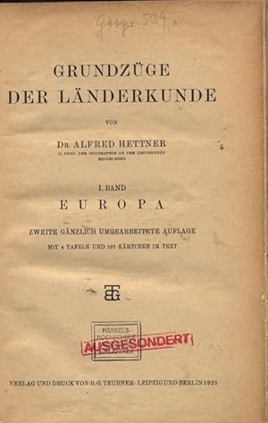 Bild des Verkufers fr Grundzge der Lnderkunde, Band I: Europa. zum Verkauf von Antiquariat Bookfarm