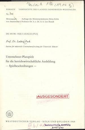 Imagen del vendedor de Unternehmer-Planspiele fr die betriebswirtschaftliche Ausbildung - Spielbeschreibungen. Forschungsberichte des Landes Nordrhein-Westfalen, Nr. 1914. a la venta por Antiquariat Bookfarm