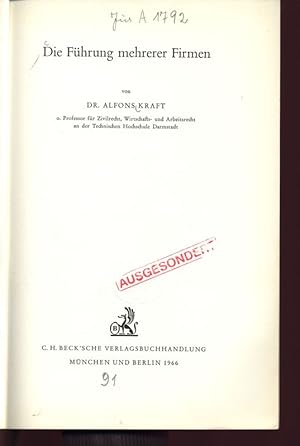 Bild des Verkufers fr Die Fhrung mehrerer Firmen. zum Verkauf von Antiquariat Bookfarm