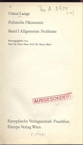 Imagen del vendedor de Allgemeine Probleme. Politische Okonomie, Band 1. a la venta por Antiquariat Bookfarm