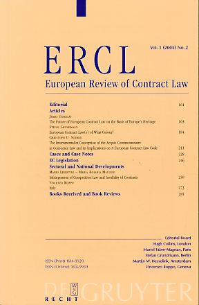 Bild des Verkufers fr ERCL. European Review of Contract Law. Vol. 1 (2005) No. 2. zum Verkauf von Fundus-Online GbR Borkert Schwarz Zerfa