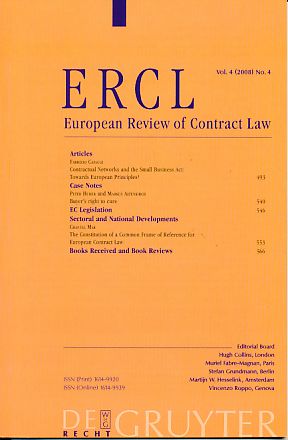 Imagen del vendedor de ERCL. European Review of Contract Law. Vol. 4 (2008) No. 4. a la venta por Fundus-Online GbR Borkert Schwarz Zerfa