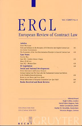 Bild des Verkufers fr ERCL. European Review of Contract Law. Vol. 3 (2007) No. 4. zum Verkauf von Fundus-Online GbR Borkert Schwarz Zerfa