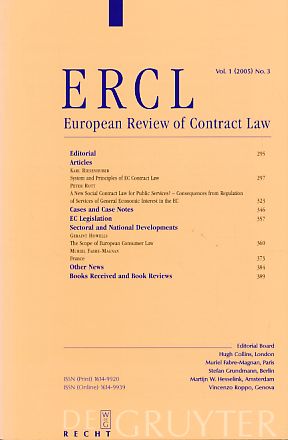 Imagen del vendedor de ERCL. European Review of Contract Law. Vol. 1 (2005) No. 3. a la venta por Fundus-Online GbR Borkert Schwarz Zerfa