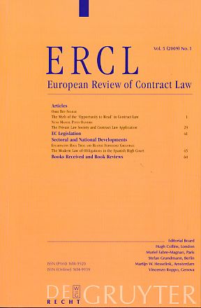Bild des Verkufers fr ERCL. European Review of Contract Law. Vol. 5 (2009) No. 1. zum Verkauf von Fundus-Online GbR Borkert Schwarz Zerfa