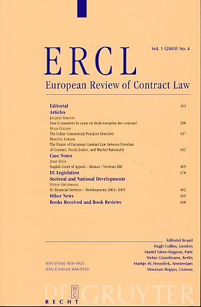 Bild des Verkufers fr ERCL. European Review of Contract Law. Vol. 1 (2005) No. 4. zum Verkauf von Fundus-Online GbR Borkert Schwarz Zerfa