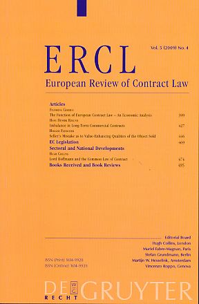 Bild des Verkufers fr ERCL. European Review of Contract Law. Vol. 5 (2009) No. 4. zum Verkauf von Fundus-Online GbR Borkert Schwarz Zerfa