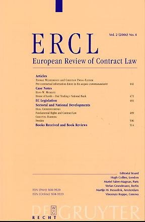 Imagen del vendedor de ERCL. European Review of Contract Law. Vol. 2 (2006) No. 4. a la venta por Fundus-Online GbR Borkert Schwarz Zerfa