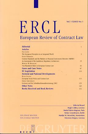 Bild des Verkufers fr ERCL. European Review of Contract Law. Vol. 1 (2005) No. 1. zum Verkauf von Fundus-Online GbR Borkert Schwarz Zerfa