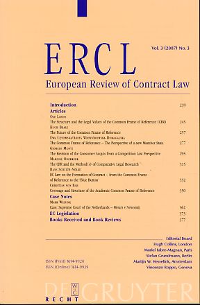 Bild des Verkufers fr ERCL. European Review of Contract Law. Vol. 3 (2007) No. 3. zum Verkauf von Fundus-Online GbR Borkert Schwarz Zerfa