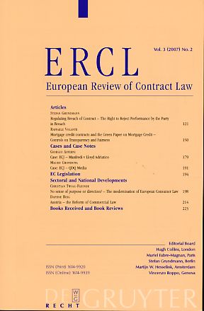 Bild des Verkufers fr ERCL. European Review of Contract Law. Vol. 3 (2007) No. 2. zum Verkauf von Fundus-Online GbR Borkert Schwarz Zerfa