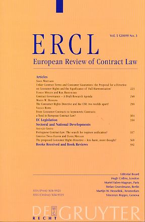 Bild des Verkufers fr ERCL. European Review of Contract Law. Vol. 5 (2009) No. 3. zum Verkauf von Fundus-Online GbR Borkert Schwarz Zerfa