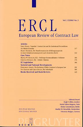 Bild des Verkufers fr ERCL. European Review of Contract Law. Vol. 2 (2006) No. 3. zum Verkauf von Fundus-Online GbR Borkert Schwarz Zerfa