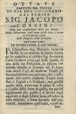 Ottave cantate nel teatro di Via del Cocomero dal comico sig. Jacopo Corsini, una per ciascheduna...