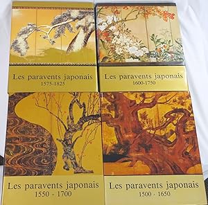 Les paravents japonais de paysages. 4 Bände. Paris 1983. Folio. 20 Seiten und 74 farbige, doppelb...