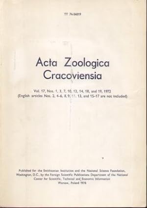 ACTA ZOOLOGICA CRACOVIENSIA Vol. 17, Nos. 1, 3, 7, 10, 12, 14, 18, and 19, 1972