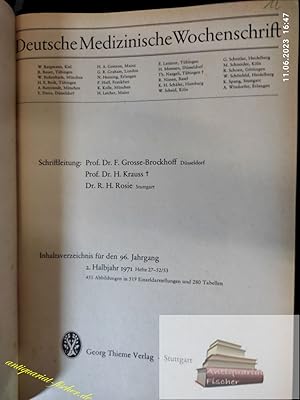 Imagen del vendedor de Deutsche medizinische Wochenschrift 2. Hj. band 96. Jahrgang, 2. Halbjahresband 1971 (Heft 27 - 52/53), a la venta por Antiquariat-Fischer - Preise inkl. MWST