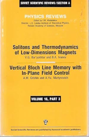 Imagen del vendedor de Solitons and Thermodynamics of Low-Dimensions Magnets [and] Vertical Bloch Line Memory with In-Plane Field Control a la venta por Mike's Library LLC