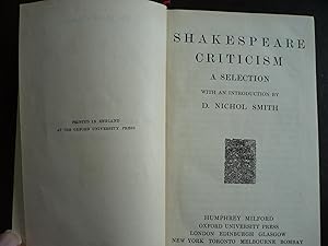 Imagen del vendedor de Shakespeare Criticism: A Selection a la venta por J. King, Bookseller,