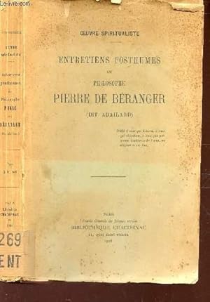 Seller image for ENTRETIENS POSTHUMES DU PHILOSOPHE PIERRE DE BERANGER / OEUVRE SPRITUALISME. for sale by Le-Livre