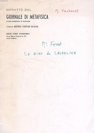 Seller image for GIORNALE DI METAFISICA, ESTRATTO, LE DIEU DE LACHELIER for sale by Le-Livre