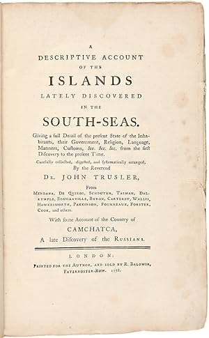 Immagine del venditore per A Descriptive Account of the Islands Lately Discovered in the South-Seas venduto da Donald A. Heald Rare Books (ABAA)
