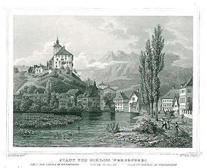 Bild des Verkufers fr WERDENBERG. "Stadt und Schloss Werdenberg Canton St.Gallen". Gesamtansicht. zum Verkauf von Franziska Bierl Antiquariat