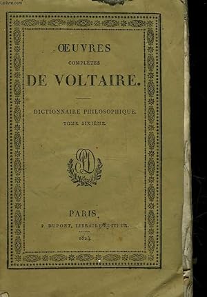 Seller image for OEUVRES COMPLETES DE VOLTAIRE - TOME 41 - DICTIONNAIRE PHILOSOPHIQUE - TOME 6 for sale by Le-Livre