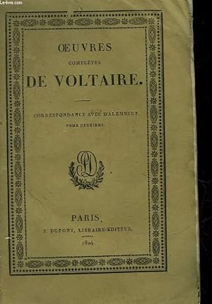 Seller image for OEUVRES COMPLETES DE VOLTAIRE - TOME 55 - CORRESPONDANCE AVEC D'ALEMBERT - TOME 2 for sale by Le-Livre