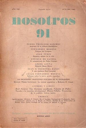 Seller image for NOSOTROS - No. 91 - Segunda poca. Ao VIII. Tomo XXIII, octubre de 1943 (Los escritores argentinos juzgados en el extranjero) for sale by Buenos Aires Libros