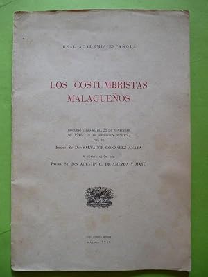 Imagen del vendedor de Los Costumbristas Malagueos. Discurso ledo el da 28 de noviembre de 1948, en su recepcin pblica. a la venta por Carmichael Alonso Libros