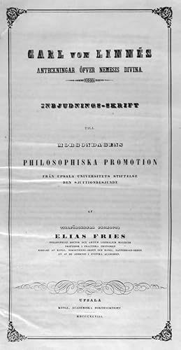 Carl von Linnés anteckningar öfver Nemesis divina. Inbjudnings-skrift till morgondagens philosoph...