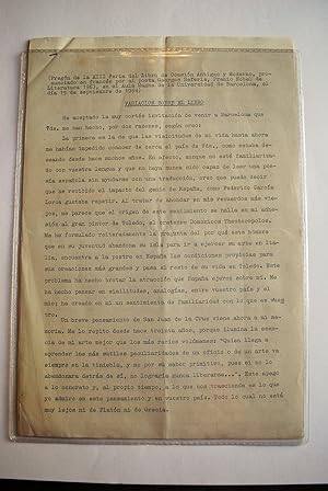 Variación Sobre El Libro. Texto Dactilográfico Original Del Pregón De La XIII Feria Del Libro En ...