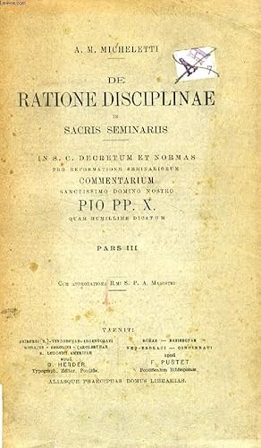 Bild des Verkufers fr DE RATIONE DISCIPLINAE IN SACRIS SEMINARIS, MANUALE zum Verkauf von Le-Livre