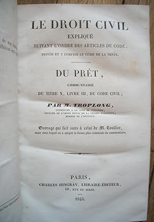 DU PRÊT - le droit civil expliqué - commentaire du titre X du Livre III du Code Civil